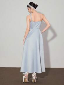 Modelyn Elegant Pleated Twist Shoulder Strap Dress For Women - Blue - View 7