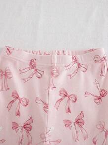 Cozy Pixies 女婴舒适睡衣套装，蝴蝶结印花柔软针织圆领长袖上衣和松紧腰长裤 - 彩色 - 查看 6