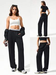GLOWMODE Pantalones rectos con cintura ajustable con cordón, bolsillos laterales, para uso casual diario de SoftSerene Modal Weekend Wanderer