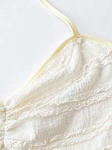 Sweetra Plus Size Solid Color Cute Simple Camisole & Mini Skirt 2Pcs Set - Apricot - View 4