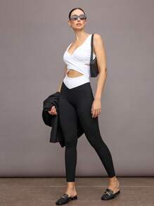 Activina 女款双色交叉镂空前低背连体裤