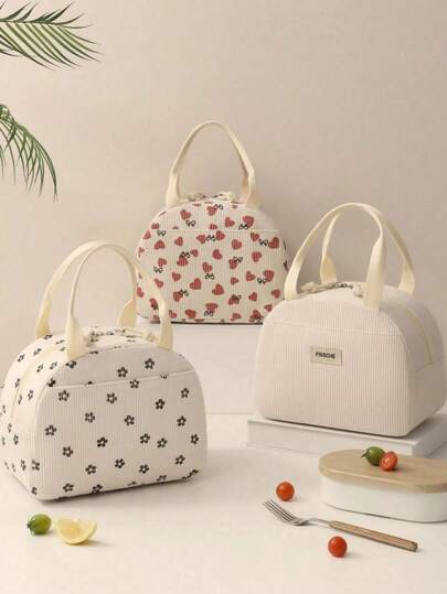 1PC Corduroy Lunch Bag, Large Capacity Insulated Lunch Bag, Soft Reusable Material, Portable Lunch Bags With Top Double Handles And Zipper, Multifunctional Insulated Lunch Box Bag,Lunch Box Bag For Men And Women, School Lunch Box, Picnic Bag For Bento Box, Ideal For School, Work, Camping, Office, Fall And Winter Home Decor,