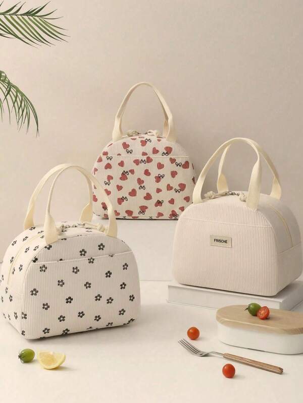 1PC Corduroy Lunch Bag, Large Capacity Insulated Lunch Bag, Soft Reusable Material, Portable Lunch Bags With Top Double Handles And Zipper, Multifunctional Insulated Lunch Box Bag,Lunch Box Bag For Men And Women, School Lunch Box, Picnic Bag For Bento Box, Ideal For School, Work, Camping, Office, Fall And Winter Home Decor,