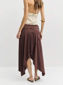 Nöista Women's Solid Color Waist Ruched Asymmetrical Hem Casual Skirt