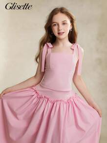 2pcs/Set Tween Girl Solid Color Camisole And Pleated Midi Skirt Set, Summer - Pink - View 8