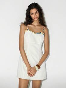 Lumivelle Váy suông trơn họa tiết hoa chữ A dáng chữ A dành cho nữ đi làm ở thành thị - trắng - Xem 5