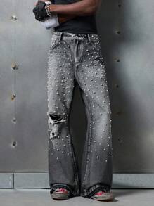 NEON BLANC Men's Street Style Loose Straight Leg Long Denim Jeans, Emo Style