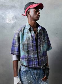 NEON BLANC 男士街头时尚梭织牛仔短袖衬衫 - 紫色 - 查看 2