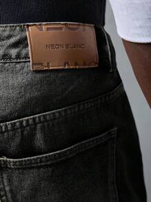 NEON BLANC Men's Street Fashion Loose Straight Leg Long Denim Jeans - Black - View 5