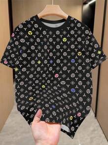 Manfinity Dauomo Camiseta de manga corta de cuello redondo con estampado geométrico casual para hombre, para el verano - Multicolor - Ver 1