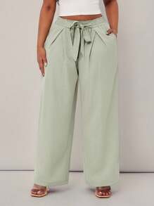 SHEIN SXY Plus Size Women High Waist Loose Wide Leg Drawstring Pants, Suitable For Everyday Wear, Festivals, Date Nights, Birthdays, Bachelorette Parties, Weddings, Elegant, Casual, Shopping, Streetwear, Going Out, Easy To Match & Flattering, Accentuate Your Body Olive Green Sage Green