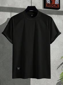 Manfinity Homme 男士休闲纯色圆领短袖T恤，夏季 - 黑色 - 查看 3
