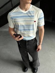 Manfinity BRENVOR Men's Casual Knitted Striped T-Shirt, Suitable For Summer - Multicolor - View 4