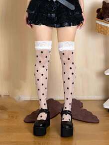 ROMWE Kawaii 1 件时尚波尔卡圆点透明白色长袜，女士夏季薄连裤袜/紧身裤/打底裤 - 彩色 - 查看 6