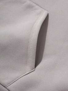 青少年男孩灰色丝带印花装饰简约廓形运动衫，休闲校园风格，舒适时尚，百搭，柔软面料，适合日常穿着、上学、外出、户外运动