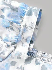 SHEIN Vestido casual de manga corta con cuello cuadrado y estampado floral disperso para niña preadolescente