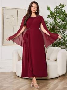 SHEIN Clasi Váy dạ hội tay bèo đính đá trang trí dự tiệc cỡ lớn thanh lịch, váy cocktail màu trơn thanh lịch cỡ lớn, váy dạ hội cỡ lớn, váy dạ hội cong thanh lịch, quần áo mùa thu cỡ lớn, trang phục mùa thu cỡ lớn, trang phục dạ hội đồng quê dự tiệc trở về trường, trang phục đồng quê cho phụ nữ, váy kín đáo cho phụ nữ, trang phục Gothic kín đáo cho phụ nữ, váy dự tiệc cưới của người giàu có, váy cho khách dự tiệc cưới, váy cho mẹ cô dâu dự tiệc cưới, váy trang trọng cho khách dự tiệc cưới, váy sinh nhật cho phụ nữ, trang phục sinh nhật, trang phục Halloween, cosplay, váy đỏ tía cỡ lớn, váy choàng cỡ lớn, váy đỏ tía cỡ lớn, quần áo mùa thu Fairycore, trang phục dự tiệc đồng quê cỡ lớn, trang phục công sở thường ngày cho phụ nữ, trang phục công sở cho phụ nữ, trang phục giáo viên nữ, trang phục Halloween thường ngày cho phụ nữ, trang phục nhà thờ, váy nhà thờ cho phụ nữ, váy cho mẹ cô dâu, trang phục Halloween, trang phục đi chơi - Đỏ - Xem 4