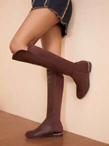 Daringsoles 女士圆头粗跟高筒靴，休闲日常穿着