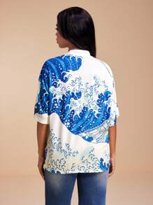 EBIB Full Printed Crew Neck Boxy Fit Oversized T-Shirt Women Summer Casual Top T-Shirt - Multicolor - View 2