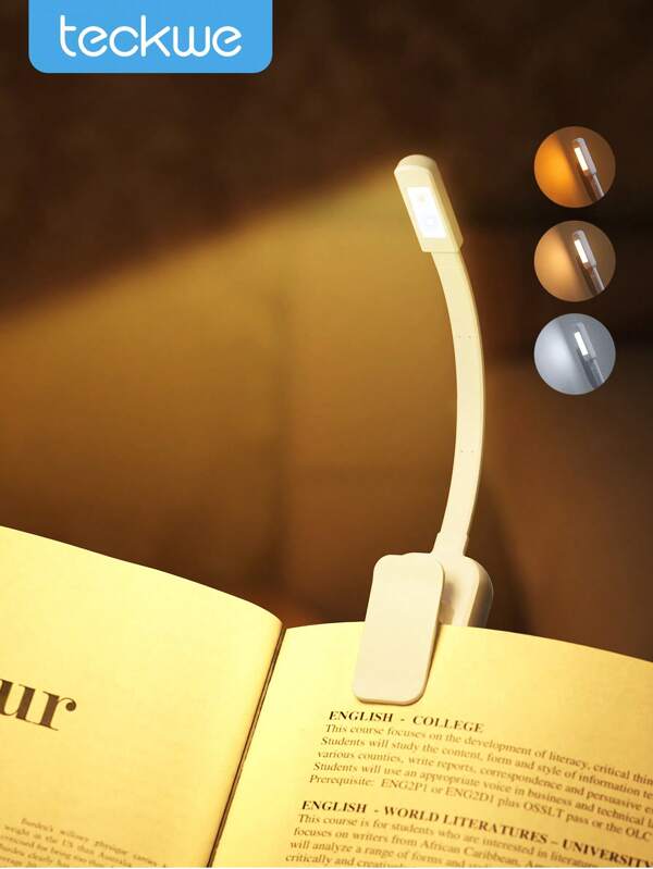 Teckwe 1pc Book Light For Nighttime Reading, Eye-Care Reading Lamp For Books, Adjustable Clip-On Book Light, 3 Color Temperatures, Lightweight, Perfect Gift For Book Lovers, Mini Lightweight Clip-On Book Reading Light, Graduation Back To School Essentials, White