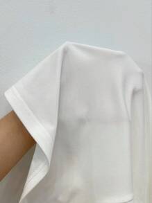 INAWLY Plus Size Plain Short Sleeve T-Shirt, Fashionable For Summer Fall Top For Women - White - View 5