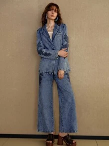 MOTF PREMIUM CASUAL ELEGANT EMBROIDERED LOOSE DENIM BLAZER - Blue - View 7