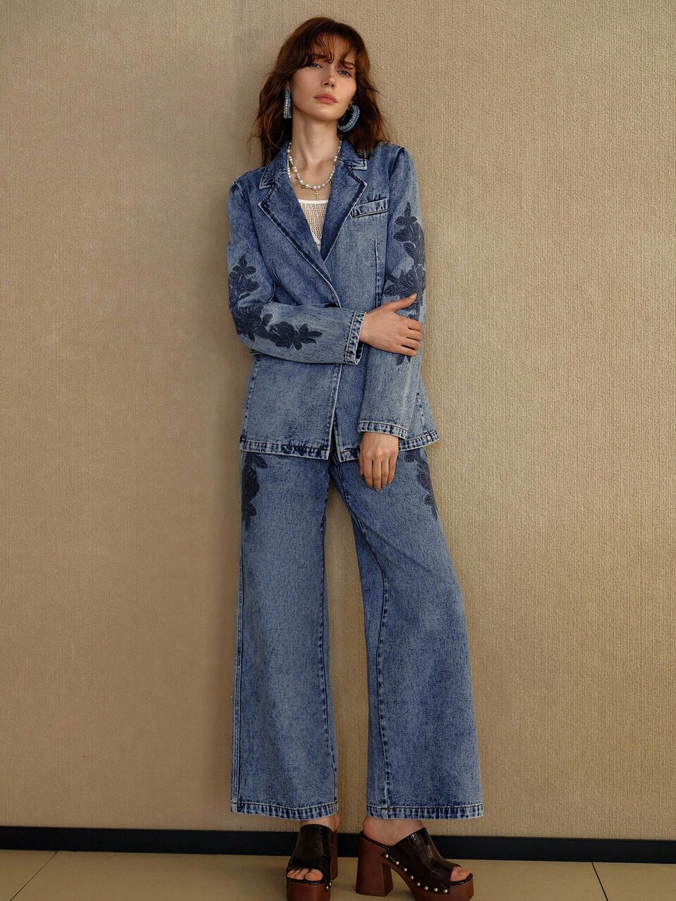 CASUAL ELEGANT EMBROIDERED LOOSE DENIM BLAZER