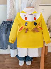 Baby Girl Cute Animal Print Reversible Solid Striped Pocket Jacket Fall Winter - Yellow - View 3