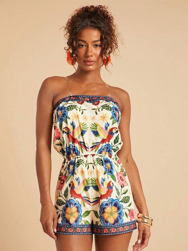 Travachic Mono de mujer con cuello halter y estampado floral de vacaciones