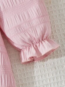 Blossori 女宝宝法式优雅翻领泡泡袖纽扣连衣裙 - 粉色 - 查看 4