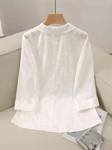 SHEIN Clasi Blazer de solapa de jacquard de manga 3/4 talla grande para verano - Blanco - Ver 2