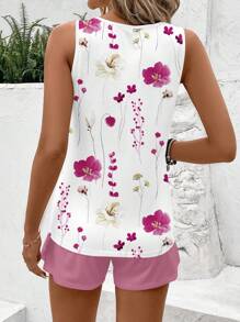 SHEIN LUNE 2pcs/Set Plus Size Floral Print Casual Minimalist Summer Vacation Outfit Floral Print Two Piece Set Suitable For Going Out - Multicolor - View 2