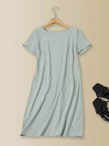 EMERY ROSE Váy ngắn tay màu trơn cho nữ cho mùa hè - màu xanh lá - Xem 7