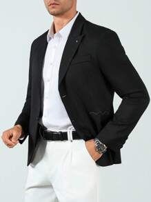 Calvornis 男士商务通勤绅士舒适西装外套 - 黑色 - 查看 4