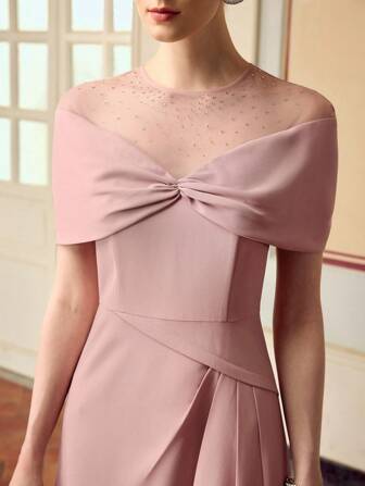 ZEYLAH 女士优雅网眼拼布水钻装饰连衣裙