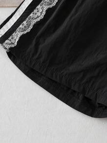 Genkimix Kids Pantalones cortos deportivos anchos de estilo suelto con parches de encaje, versión coreana de moda casual para niñas preadolescentes en verano