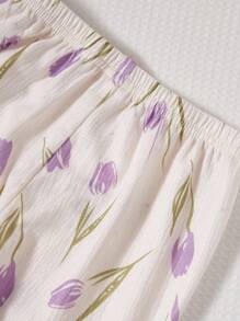 2 件装女宝宝花卉印花荷叶边长袖衬衫和裤子套装可爱睡衣