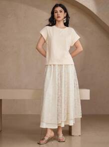 DAZY 2pcs Women's Elegant T-Shirt And Skirt Set, Summer - Pink - View 3
