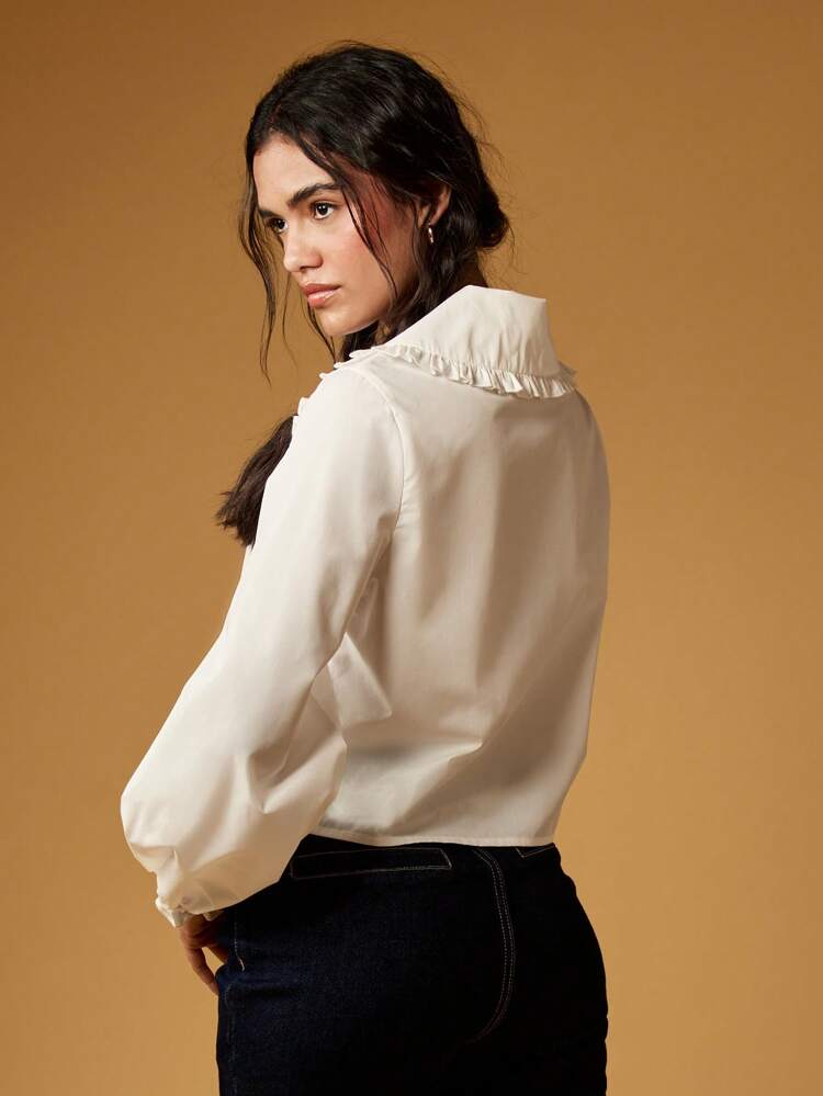 MISSGUIDED Victorian Style Long Sleeve Blouse Ruffle Collar Peter Pan Autumn Spring Office Wear Button Down Elegant Cotton Top