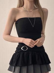 DAZY Top tubo casual con cintura ajustada para mujer - Negro - Ver 3
