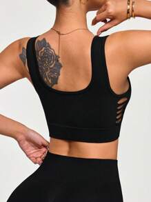 Seamluxe SHEIN Sport 1pc Regular Fit Moisture-Wicking Black Gym Racerback Tank Top, Perforated Side Design, Basic Sportswear For Yoga/Fitness