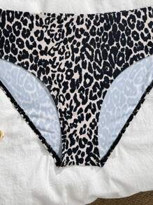 2pcs Teen Girls Fashionable Leopard Print Minimalist Bikini Set - Multicolor - View 4