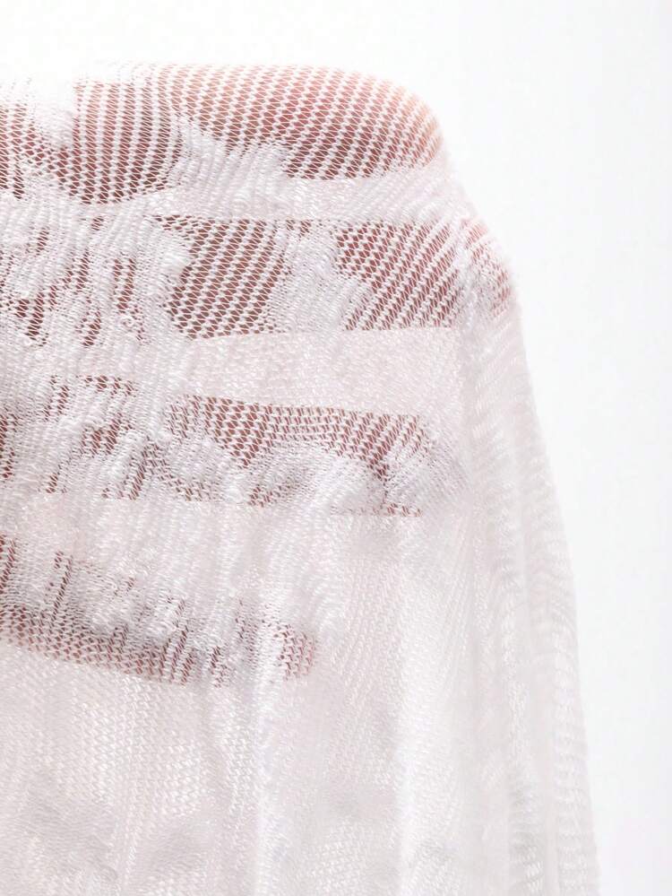 Women's Spring & Summer Sheer Lace Solid Color Cover Up, Long Sleeve Top Vacation Boho