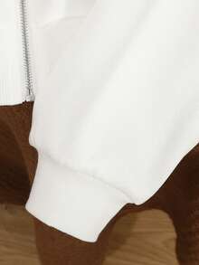 SHEIN 2 件套青少年女孩宽松休闲百搭纯色针织拉链连帽衫，黑色和白色，适合秋冬季 - 黑與白 - 查看 3