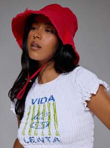 MUSERA Frayed Edge Tie String Bucket Hat Cool For Festival