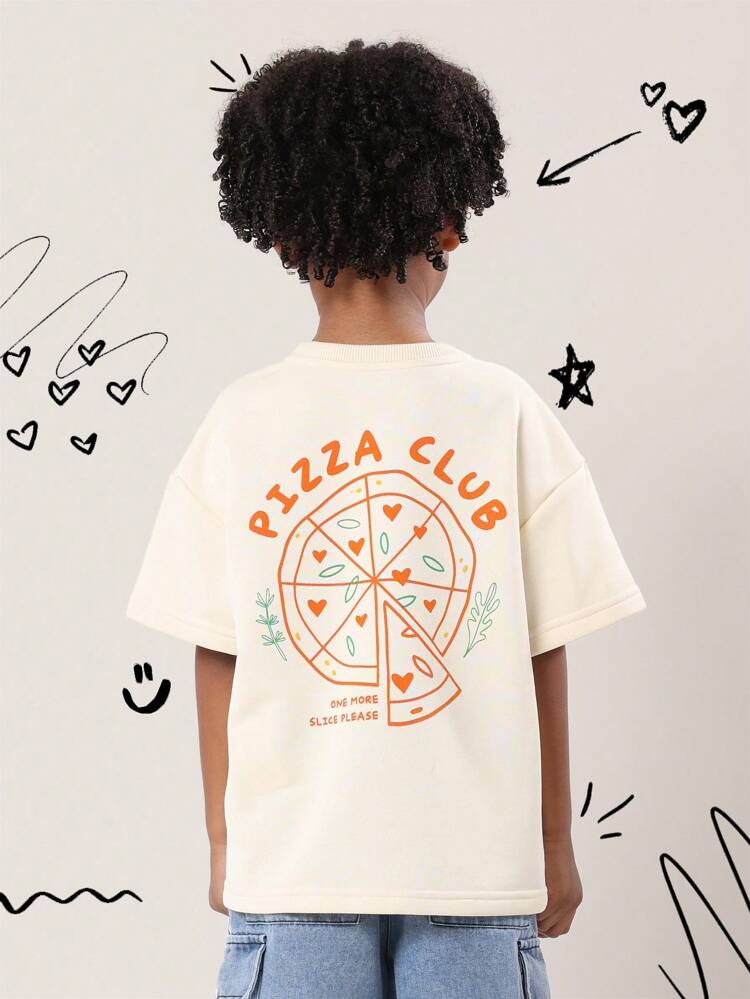Pizza Club Graphic Print Food Themed Short Sleeve T-Shirt Top