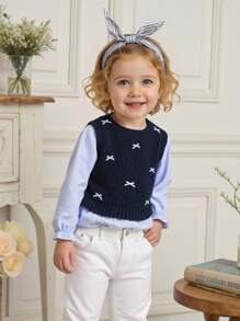 Souflis Souflis Baby Girl Blue & White Striped Knit Sweater, Casual Long Sleeve Top Suitable For Daily Wear, School, Outdoor Play And More Fall Winter - Blue - View 4