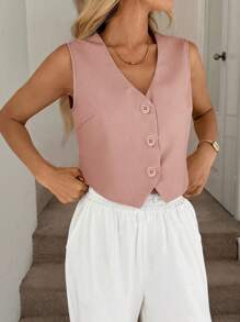 Easowa 女士粉色背心薄外套，办公室穿衬衫 - 粉色 - 查看 3
