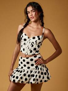 MISSGUIDED Polka Dot Corset Bustier Crop Top Classic Princess Line Summer Cottagecore Boned Bodice Festival Party Bubble Hem - Black and White - View 5