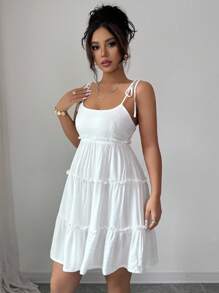Elenzga Swiss Dot Frill Trim Cami Dress Vacation Beach Outfits Women
